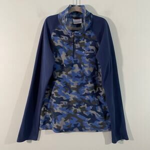 Columbia Boy's Blue Camo Quarter Zip Fleece Sweater Size M